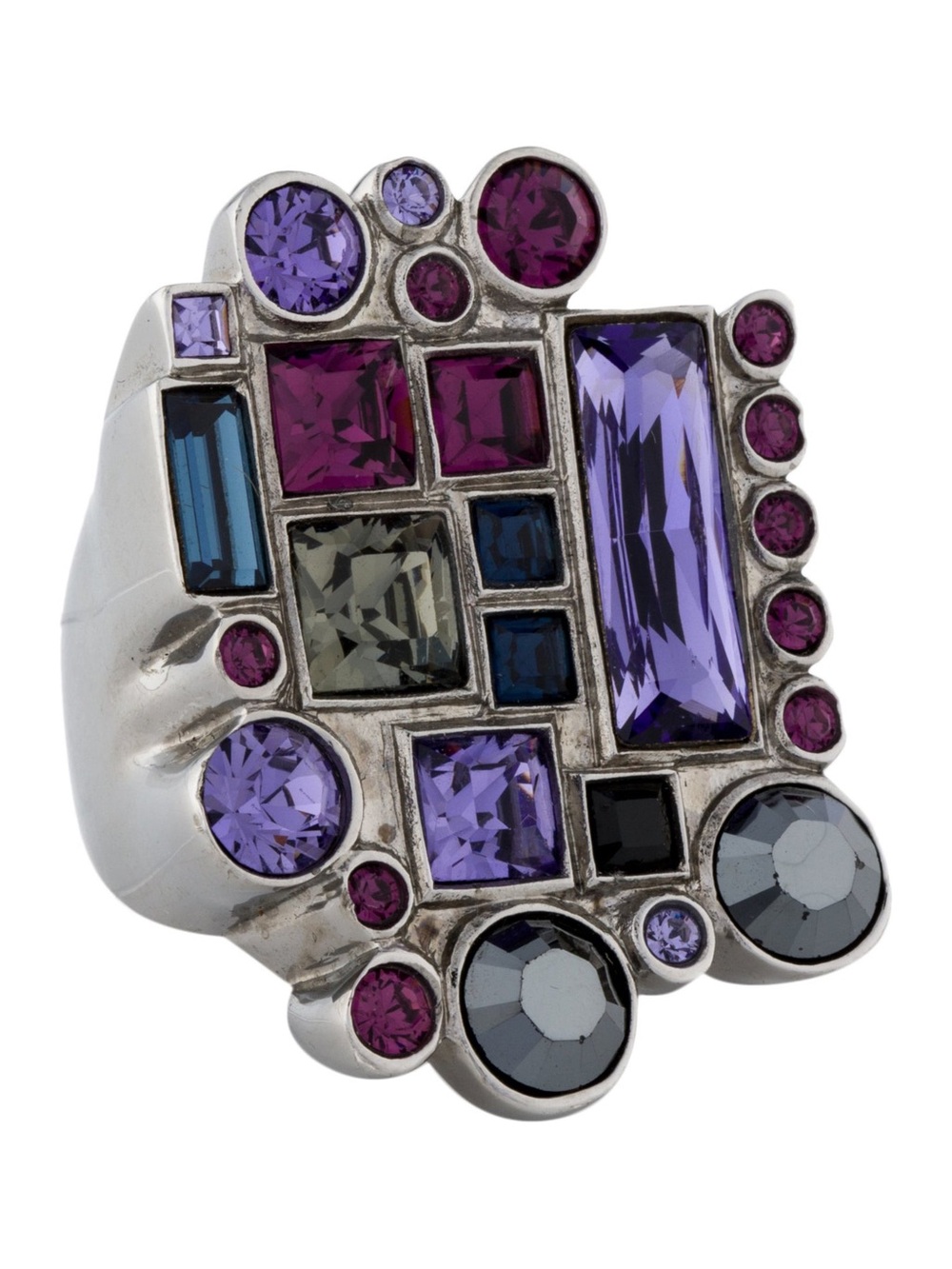 AUTH Christian Dior Orient Dream Purple Crystal Abstract Cocktail Statement Ring